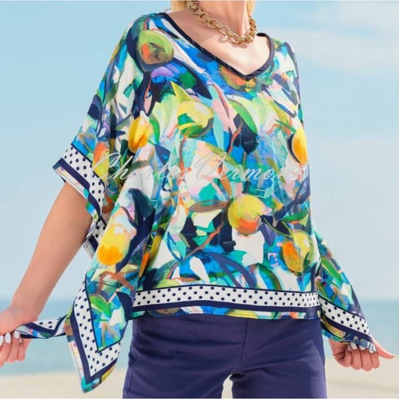 Simply Art By Dolcezza Poncho Style Blouse Womens Medium Lemon Print Colorful - Picture 8 of 9